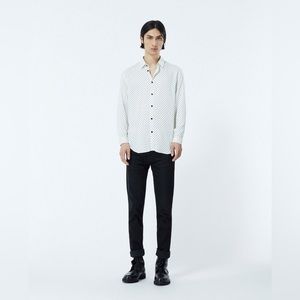 The Kooples Paris Relaxed Fit Ecru Shirt with Black Polka Dots Medium